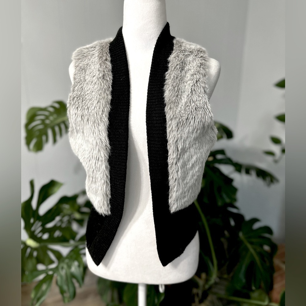 🛍️ Kenzie Gray Gray fur with black trim open Vest size small excellent.